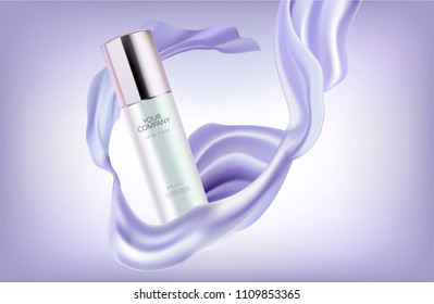 Perfume Bottle with Flying Cloth. Adverting Concept. Vector EPS