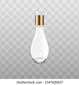 Perfume bottle or fragrance spray container with golden lid mockup realistic vector illustration isolated on transparent background. Beauty products packaging template.