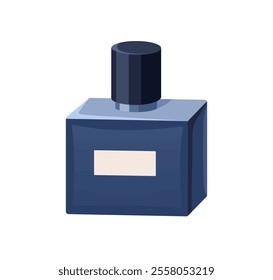 Perfume bottle. Fragrant odor in jar. Odour, scent, eau de toilette, aromatic essence, fluid in flask. Fragrance, perfumery, cosmetic product. Flat vector illustration isolated on white background