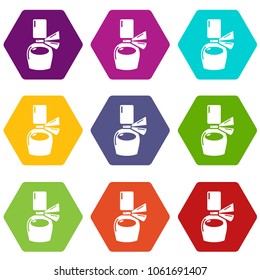 Perfume bottle gift icons 9 set coloful isolated on white for web