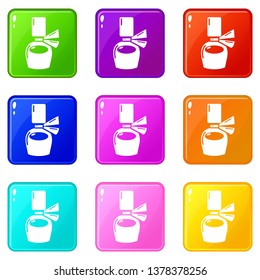 Perfume bottle gift icons set 9 color collection isolated on white for any design