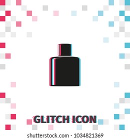 Perfume bottle glitch effect vector icon.