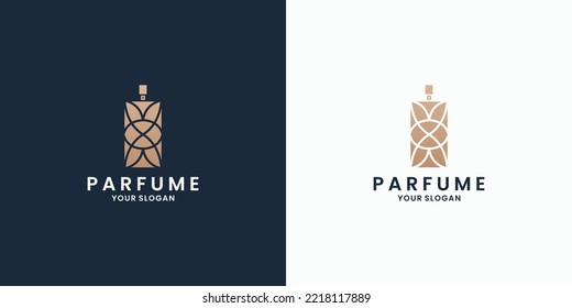 perfume bottle golden color logo design vector