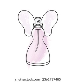 Perfume bottle hand drawn painted vector illustration. Eau de parfum. Eau de toilette. Brush stroke background