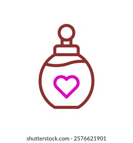 Perfume bottle with heart shape graphic on the front