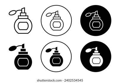 Perfume bottle icon. antique retro classic and vintage elegant perfume fragrance scent for odor free freshness aroma symbol. cosmetic woman scented perfume sprayer container spray bottle vector set. 