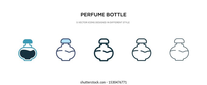 perfume bottle icon in different style vector illustration. two colored and black perfume bottle vector icons designed in filled, outline, line and stroke style can be used for web, mobile, ui