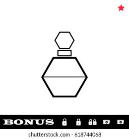 Perfume bottle icon flat. Black pictogram on white background. Vector illustration symbol and bonus button open and closed lock, folder, star