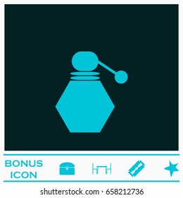 Perfume Bottle icon flat. Blue pictogram on dark background. Vector illustration symbol and bonus icons