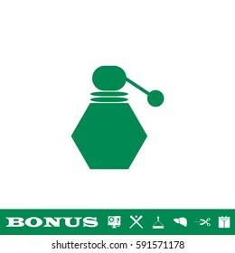 Perfume Bottle icon flat. Green pictogram on white background. Vector illustration symbol and bonus button