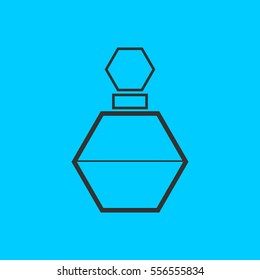 Perfume bottle icon flat. Simple vector black pictogram on blue background