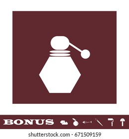 Perfume Bottle icon flat. White pictogram on brown background. Vector illustration symbol and bonus icons