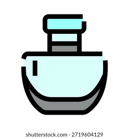 Perfume bottle icon with light blue liquid and black outline, symbolizing beauty, personal care, elegance, and luxury products in a simple, graphic illustration