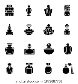 Perfume bottle icon set 2 with white background. filled icon style.