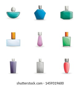 Perfume bottle icon set. Cartoon set of 9 perfume bottle vector icons for web design isolated on white background