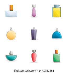 Perfume bottle icon set. Cartoon set of 9 perfume bottle vector icons for web design isolated on white background