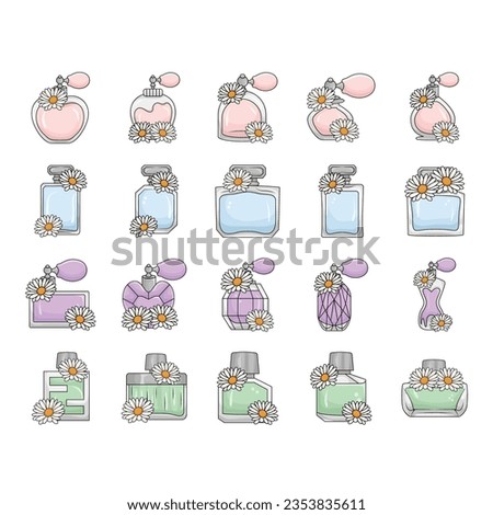 Perfume bottle, icon set. Eau de toilette. Packaging of various shapes, linear icons. Align with editable stroke