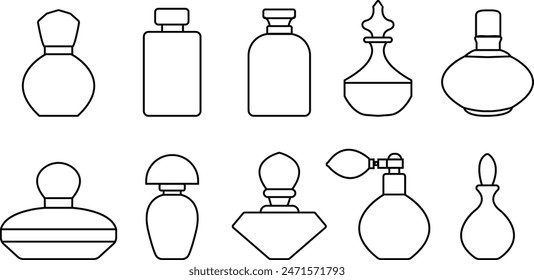 perfume bottle icon set vector template logo design deodorant, fragrance bottle vector symbol. scent web sign in a outlined style. isolated on transparent background, spray art cosmetic elements,