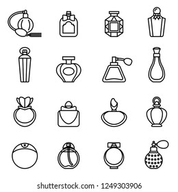 Perfume bottle icon set with white background. Thin Line Style stock vector.