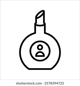 Perfume bottle icon with white glyph. Fragrance sign. Feminine cosmetic product. Pictogram for web page, mobile app, promo. UI UX GUI design element, on white background.