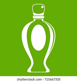 Perfume bottle icon white isolated on green background. Vector illustration