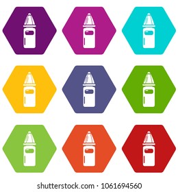 Perfume bottle icons 9 set coloful isolated on white for web