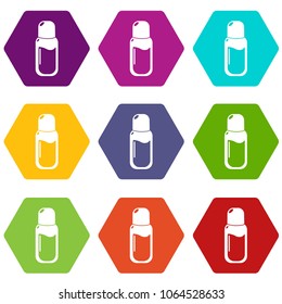 Perfume bottle icons 9 set coloful isolated on white for web