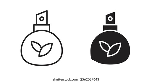 Perfume bottle icons in flat and line style set.