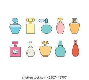 perfume bottle icons set vector