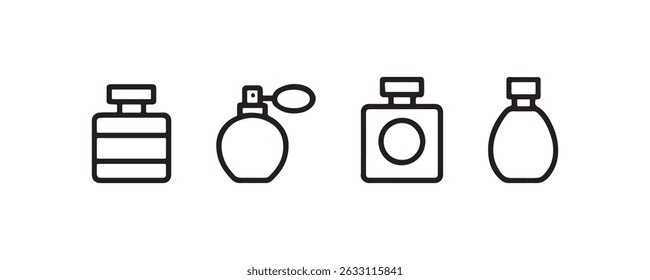 Perfume bottle icons in various shapes and styles Vector