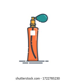 Icono aislado del frasco Perfume sobre fondo blanco. Diseño de estilo plano. Sistema de pulverización. Vidrio o plástico del recipiente de glamur. Negocios cosméticos femeninos. Objeto de esquema gráfico. Vector.
