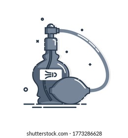 Icono de aislamiento de botella Perfume sobre fondo blanco. Diseño de estilo plano. Sistema de pulverización. Vidrio o plástico del recipiente de glamour. El negocio cosmético femenino. Objeto de esquema gráfico. Vector.
