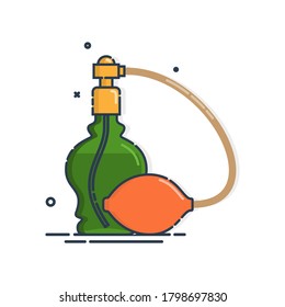 Icono de aislamiento de botella Perfume sobre fondo blanco. Diseño de estilo plano. Sistema de pulverización. Vidrio o plástico del recipiente de glamour. El negocio cosmético femenino. Objeto de esquema gráfico. Vector.
