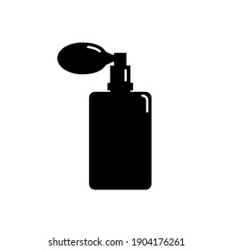 Icono de aislamiento de botella Perfume sobre fondo blanco. Diseño de ilustración en forma de silueta con líneas blancas finas. Icono aislado en estilo plano sobre fondo. Sistema de pulverización. El negocio cosmético femenino.

