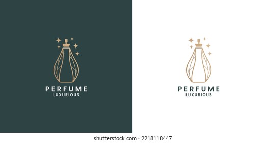 frasco de perfume con diseño de logo combinado de hoja vectorial