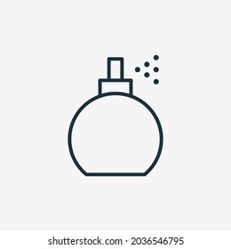 Perfume Bottle Line Icon. Fragrance Bottle with Drops Linear Pictogram. Beauty Care Product in Spray Pump Bottle Icon. Editable Stroke. Isolated Vector Illustration.