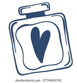 Perfume bottle line icon vector with heart, fragrance cosmetic illustration in outline style, beauty accessory symbol isolated on white. Hand drawn illustration
