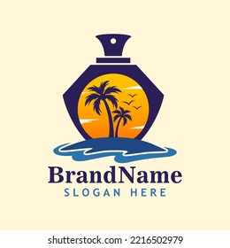 Perfume Bottle Logo With Beautiful Beach View Inside