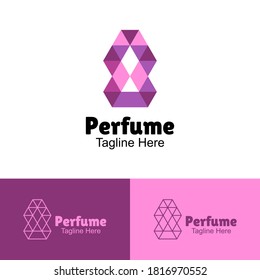 logo de una botella de perfume con un concepto de diamante que es elegante, moderno y lujoso. apto para perfumes, cosméticos, web de mujeres, tiendas de moda y belleza