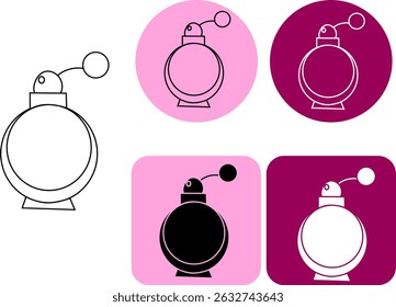 Perfume bottle logotype. Vector graphic line illustration. Black and white cosmetic makeup art. Banner, poster, wrapping paper, sticker, print, modern textile design.
