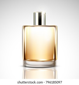 Perfume bottle mockup, blank cosmetic glass bottle in 3d illustration for design use