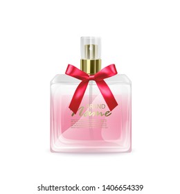 Perfume bottle mockup on white background, Cosmetic glass bottle 3d illustration for design use, Vector EPS 10 illustration