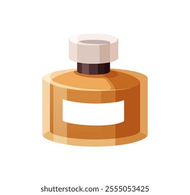 Perfume bottle. Odor, toilet water, fragrance in jar. Luxury fluid, eau de toilette, rich scent in vial. Premium product. Perfumery in flask. Flat vector illustration isolated on white background