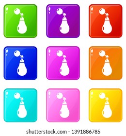 Perfume bottle paris icons set 9 color collection isolated on white for any design