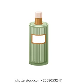 Perfume bottle. Perfumery, cosmetic product in long tall cylinder flask. Eau de toilette, odor, scent in labeled jar. Parfum, fragrance. Flat vector illustration isolated on white background