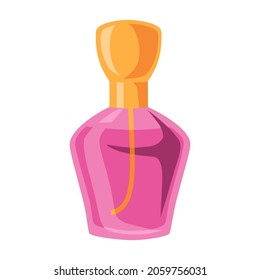 Perfume. A bottle of perfume. Pink perfume, perfume atomizer. Icon for website, app about fashion, beauty.  Vector flat illustration, cartoon style.