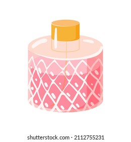 Perfume. Bottle of perfume. Pink perfume isolated on white background. Icon for website, app about fashion, beauty. Vector flat illustration, cartoon style.