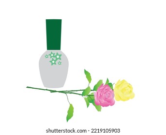 Parfüm-Flasche und Rosenblume, Vektorgrafik