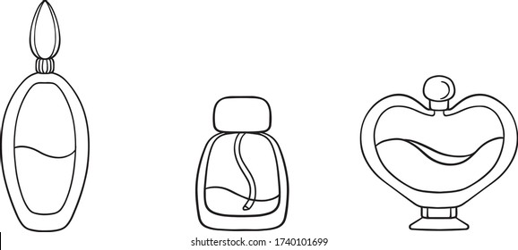 Perfume Bottle Set, decorative
design, outline vector illustration