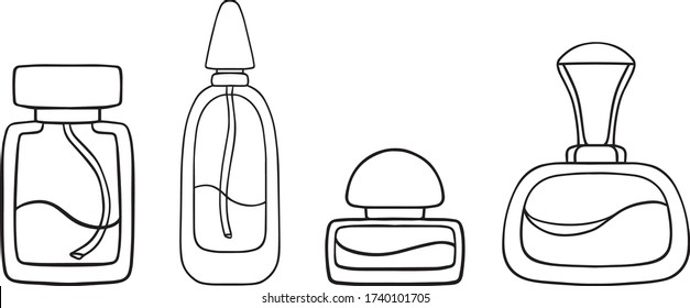Perfume Bottle Set, decorative
design, outline vector illustration